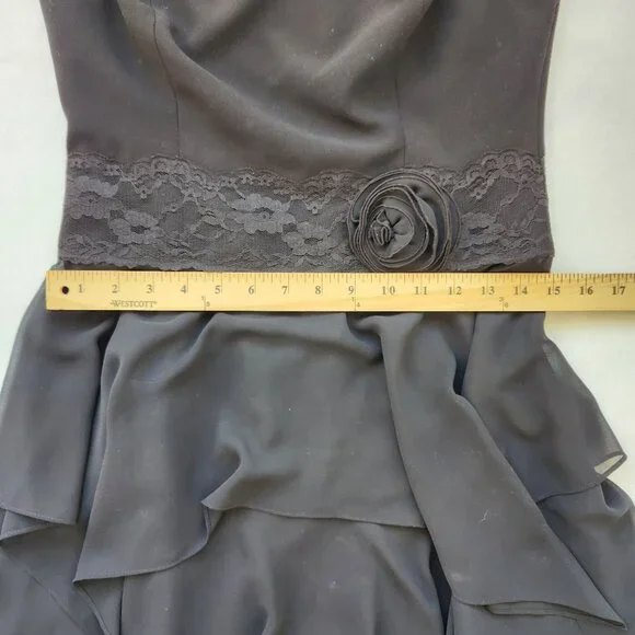 Liz Claiborne black Strapless Chiffon Dress Lace Rose Fairy Whimsigoth Dark Boho - Picture 15 of 15